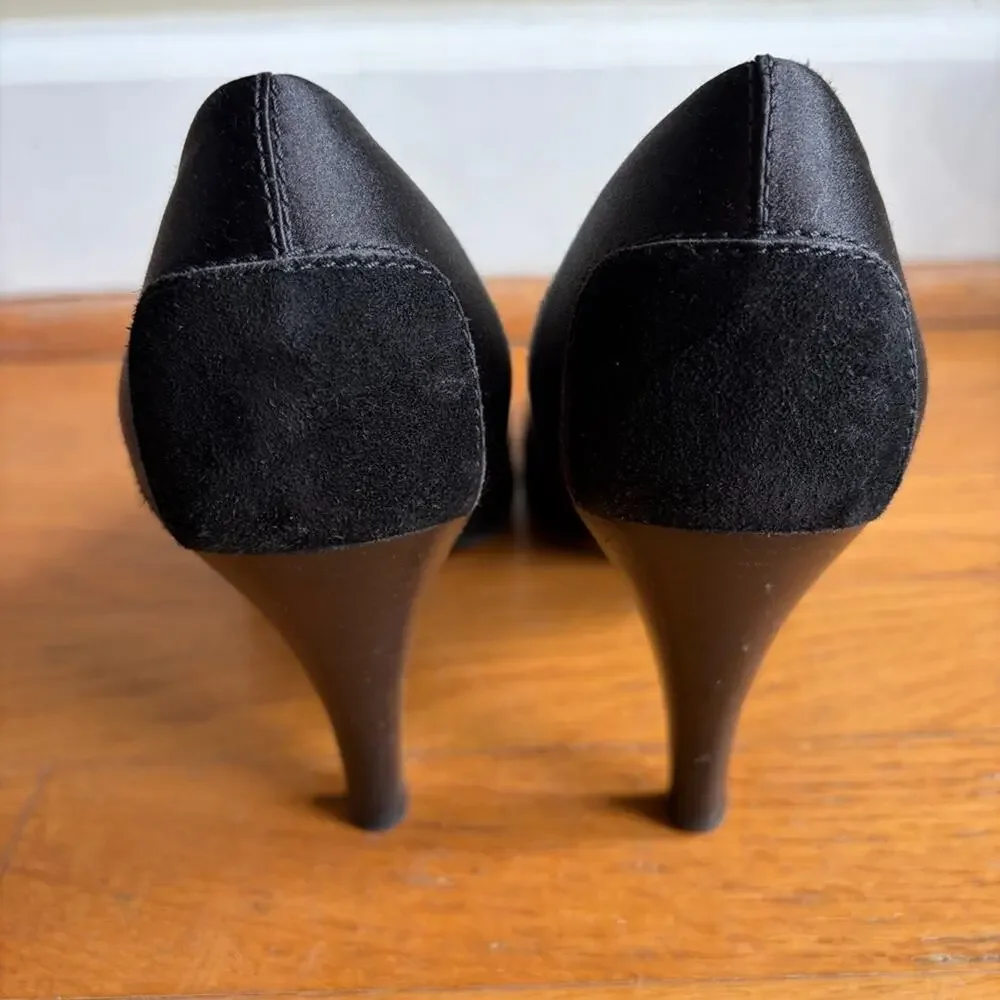 Tod’s | Leather Peep Toe Pumps Heels Mirror Detail Formal Classic Black Size 6.5